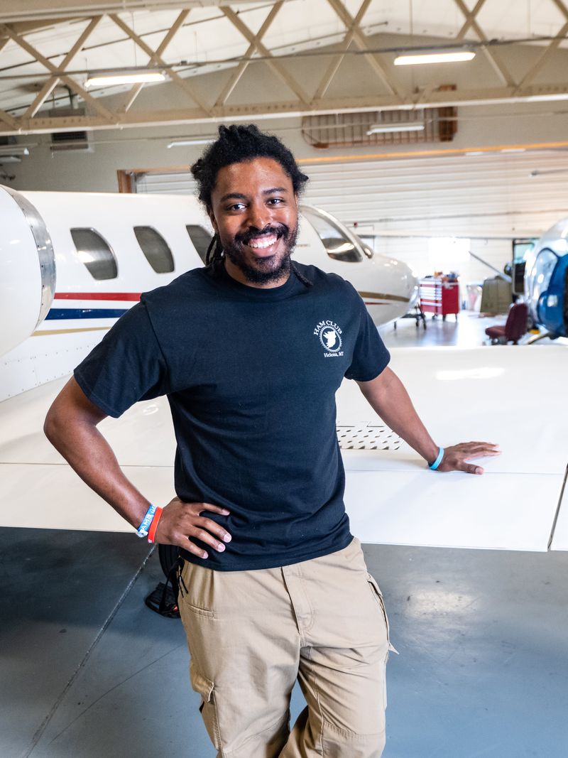 Aviation maintenance student in the Airport Campus hangar
